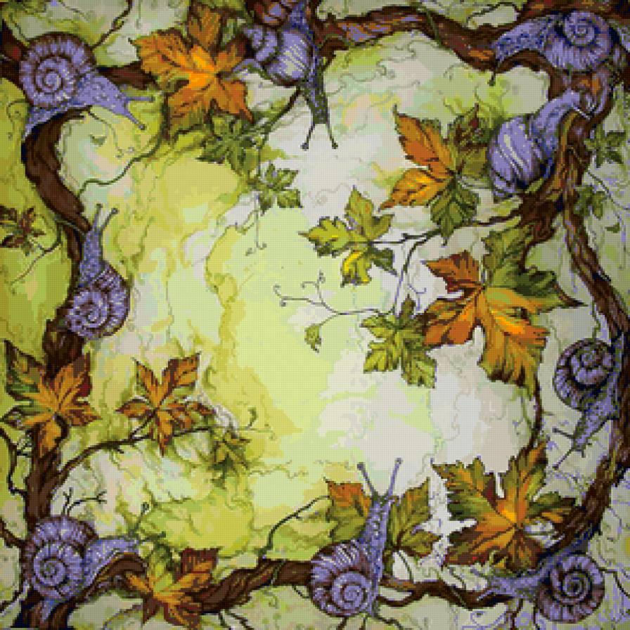 улитки и осенние листья - подушка, листья, улитки - предпросмотр