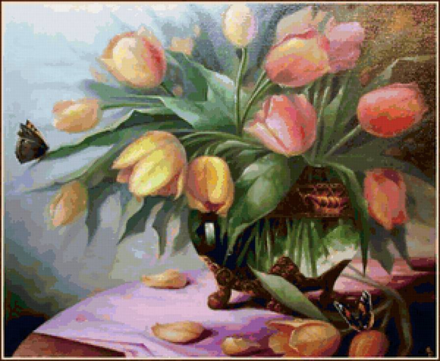 тюльпаны в вазе - цветы, букет - предпросмотр