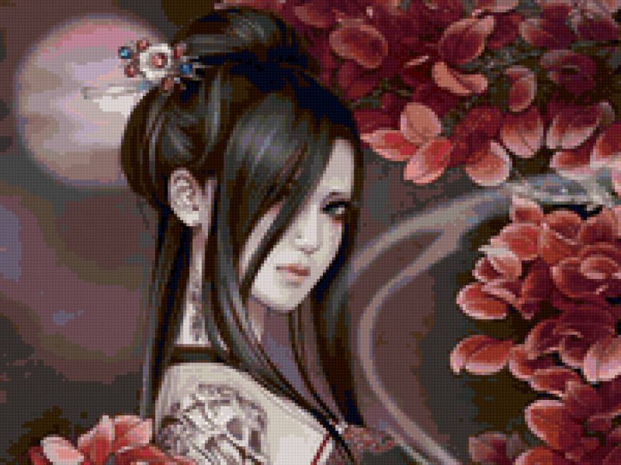 Гейша - гейша, восток, портрет, картина, люди, девушка, женщина - предпросмотр