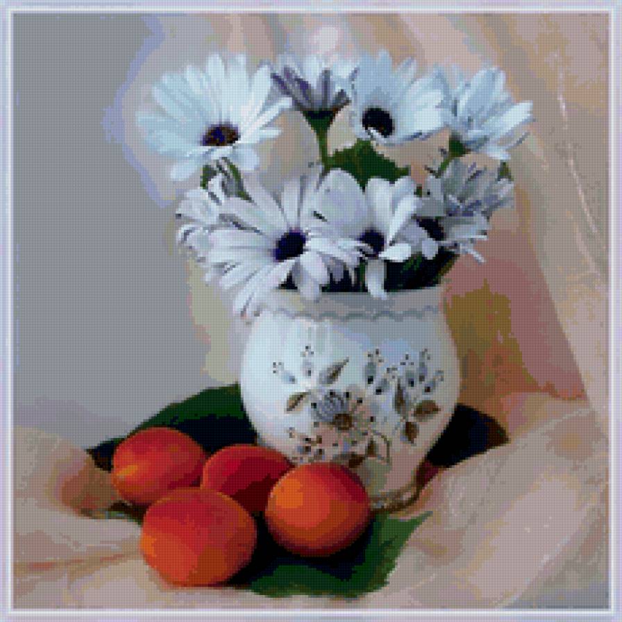 натюрморт - натюрморт, фрукты, цветы - предпросмотр