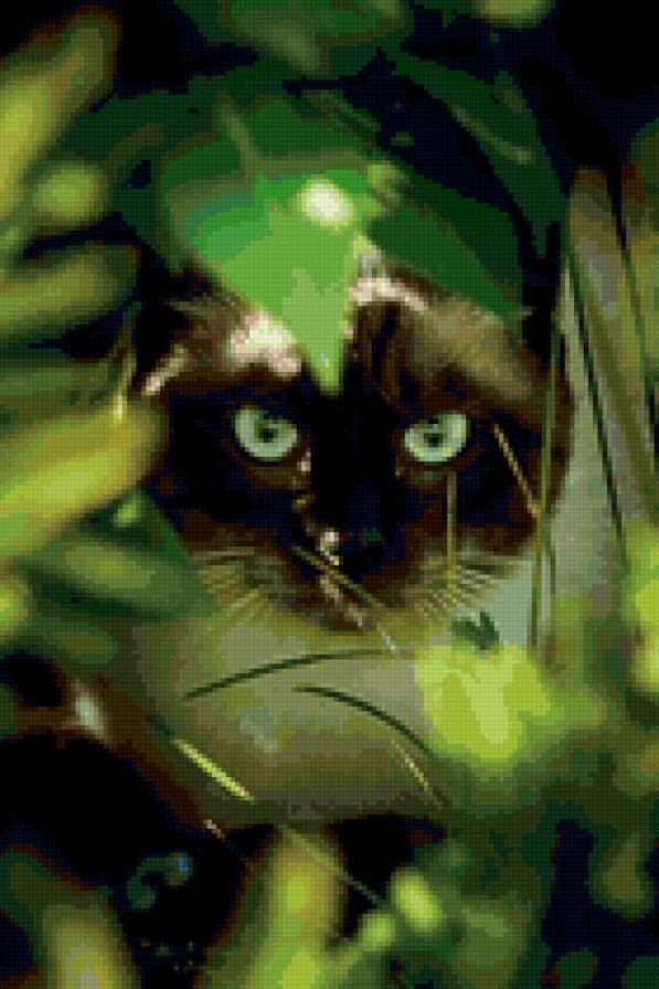 Сиамская кошка - зеленое, кот, сиамская, котэ, кошка, зелень - предпросмотр