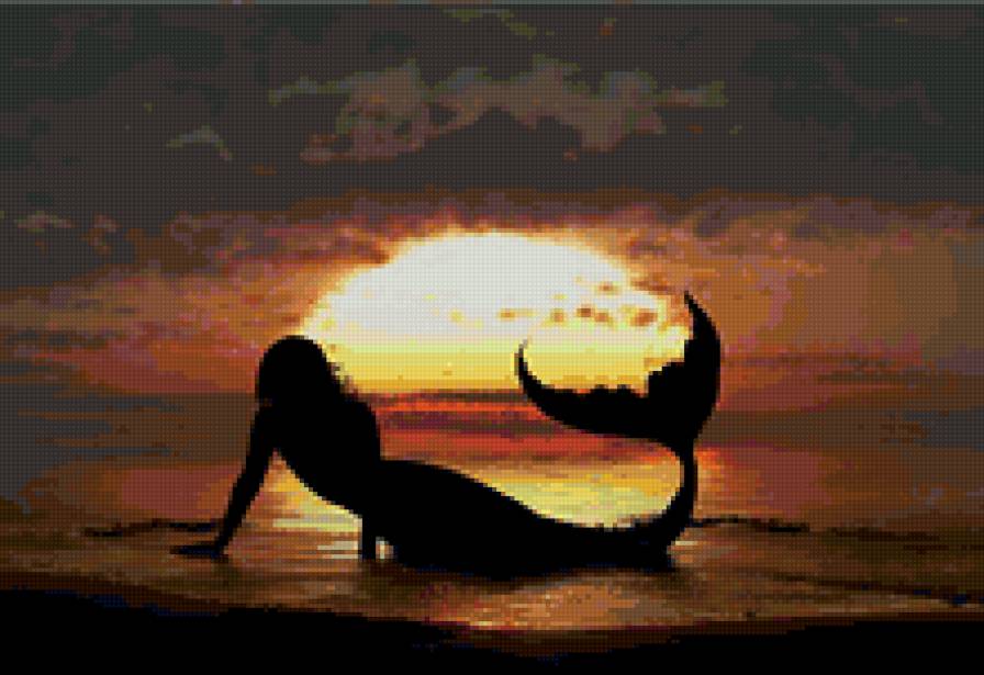 Русалка на берегу - закат, русалка, море, вода, рассвет - предпросмотр