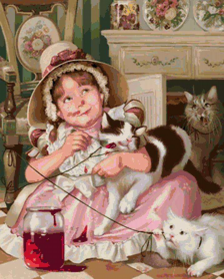 девочка - котята, детские, коты, дети - предпросмотр