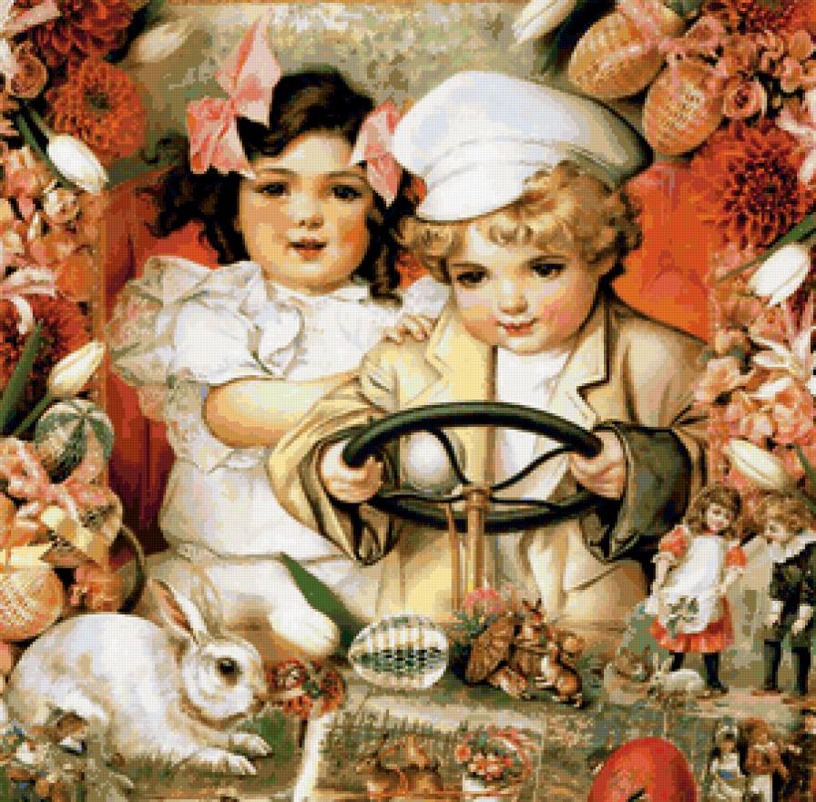 Ретро-открытки - винтаж, дети, открытка - предпросмотр