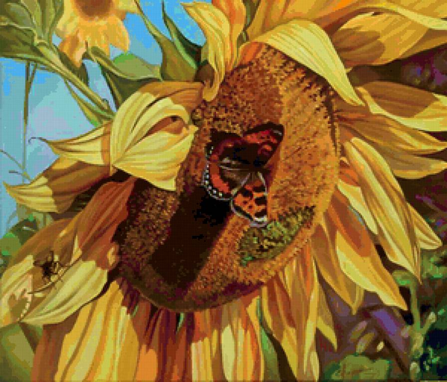 Серия "Букет" - подсолнухи, бабочки, цветы - предпросмотр