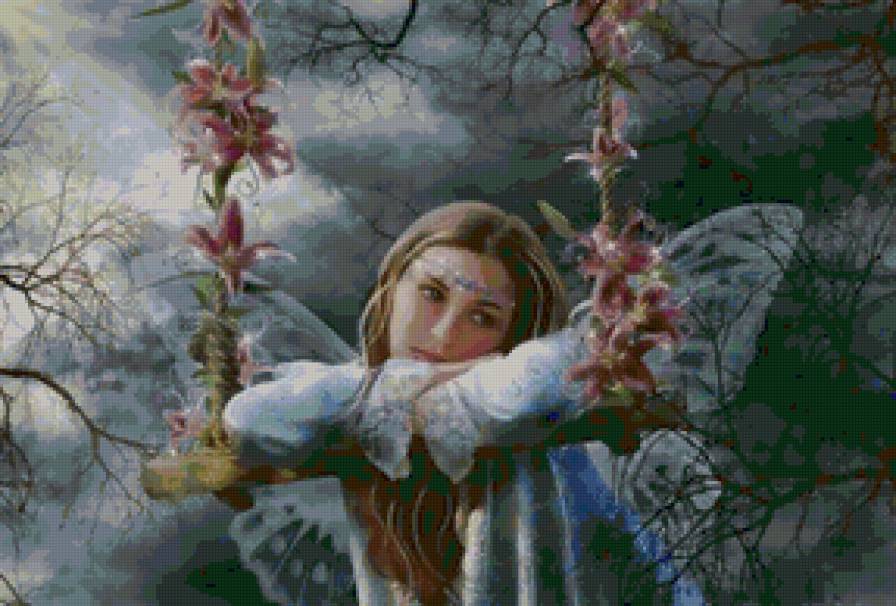 Задумчивая фея - картина, люди, элбф, девушка, фея, портрет - предпросмотр