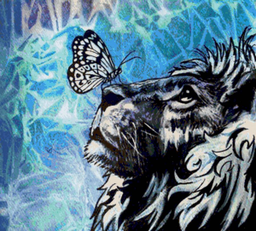 Лев и бабочка - лев, животные, дикие кошки, красота, бабочка, бабочки, львы - предпросмотр