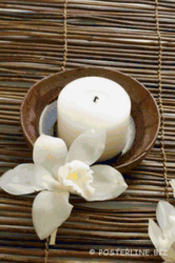 Натюрморт со свечой - орхидея, свеча, цветок, бамбук, натюрморт - предпросмотр