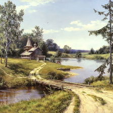 Схема вышивки «Пейзаж, церковь»