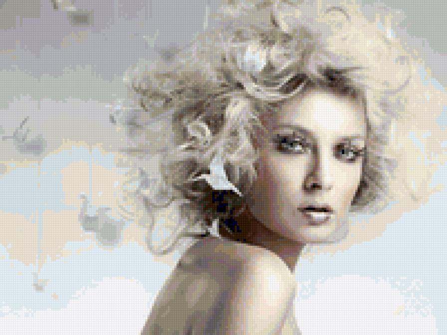 девушка и птицы - девушка, птицы. блондинка - предпросмотр