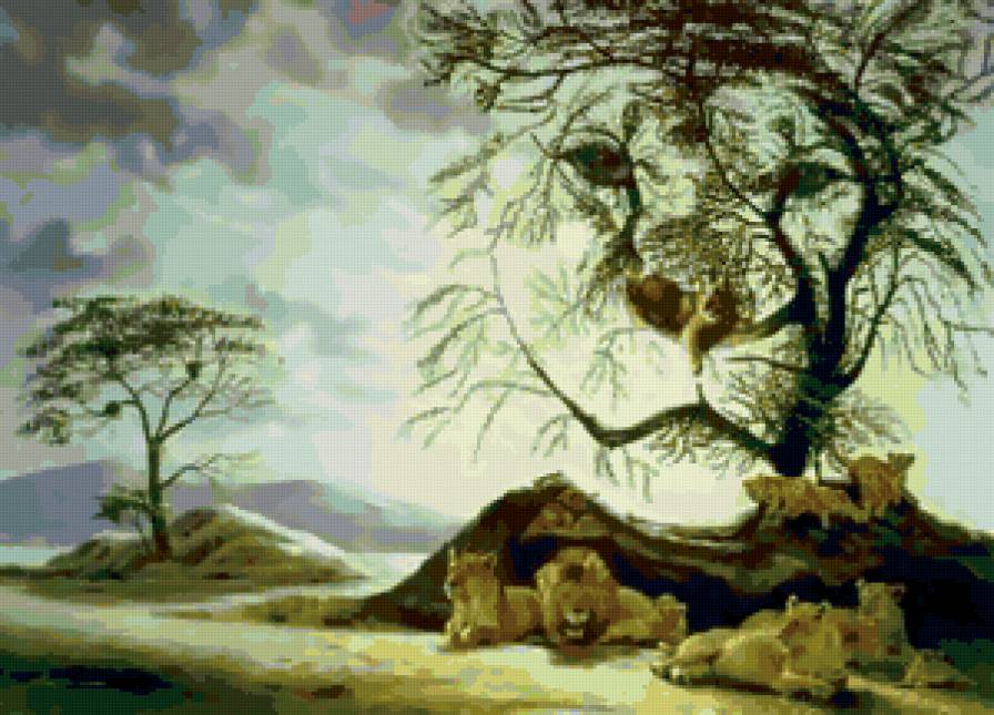 львиная семья - большие кошки, картина - предпросмотр