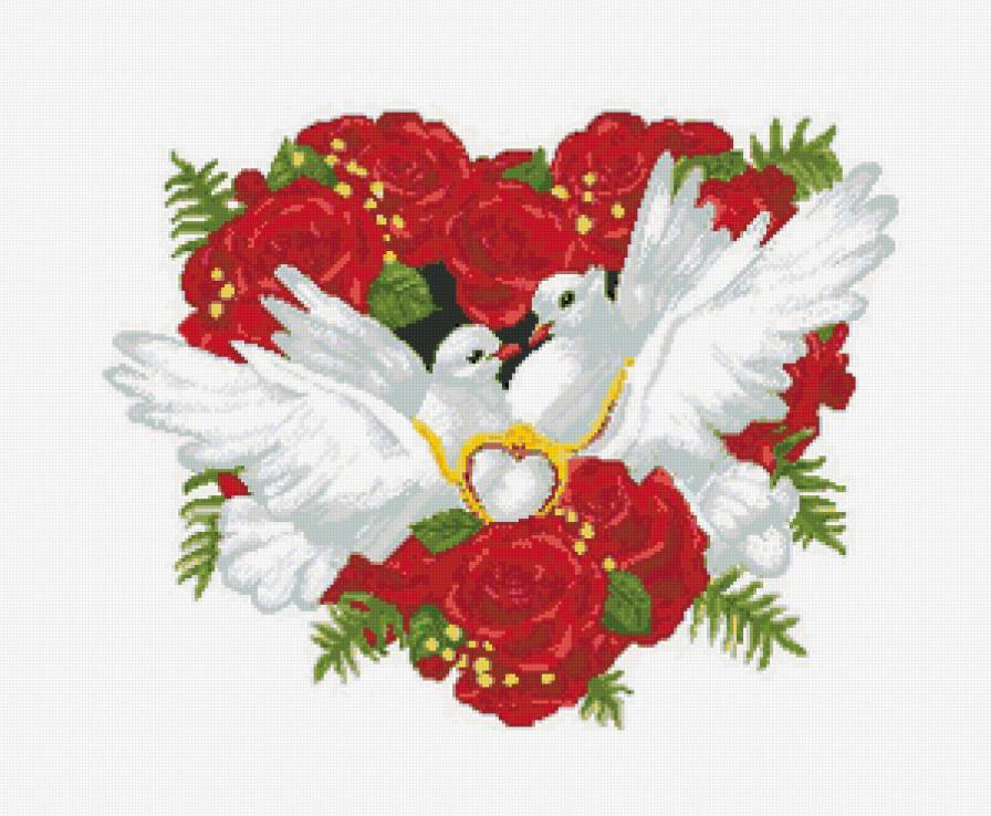 голубки - сердечко, свадьба, любовь, голуби, голубь, птицы, сердце - предпросмотр