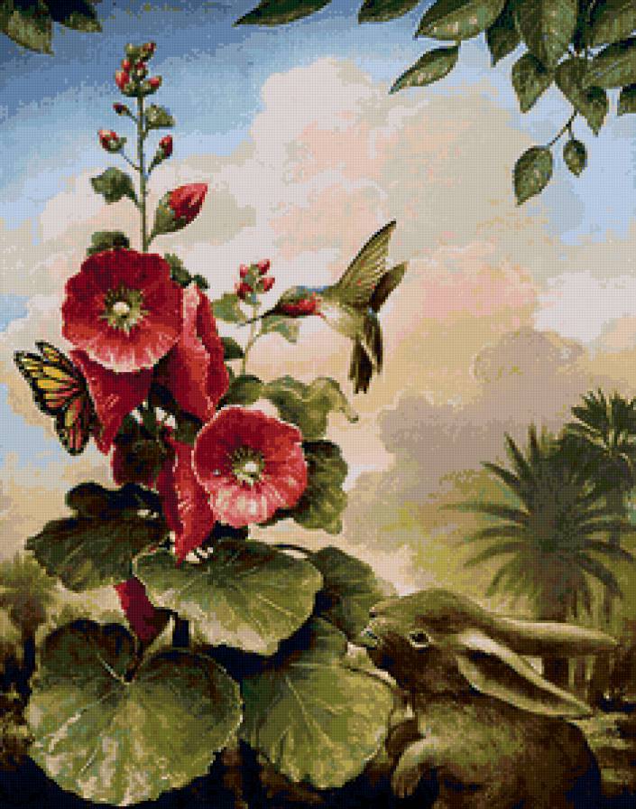 №101227 - птицы, заяц, цветы - предпросмотр