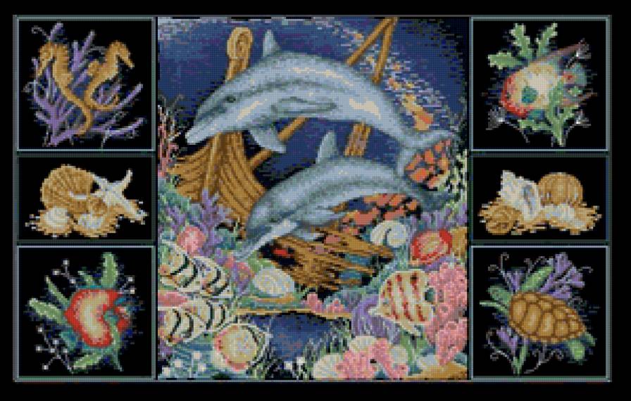 водный мир - картина, дельфин, триптих, рыбы, океан, море, дельфины - предпросмотр