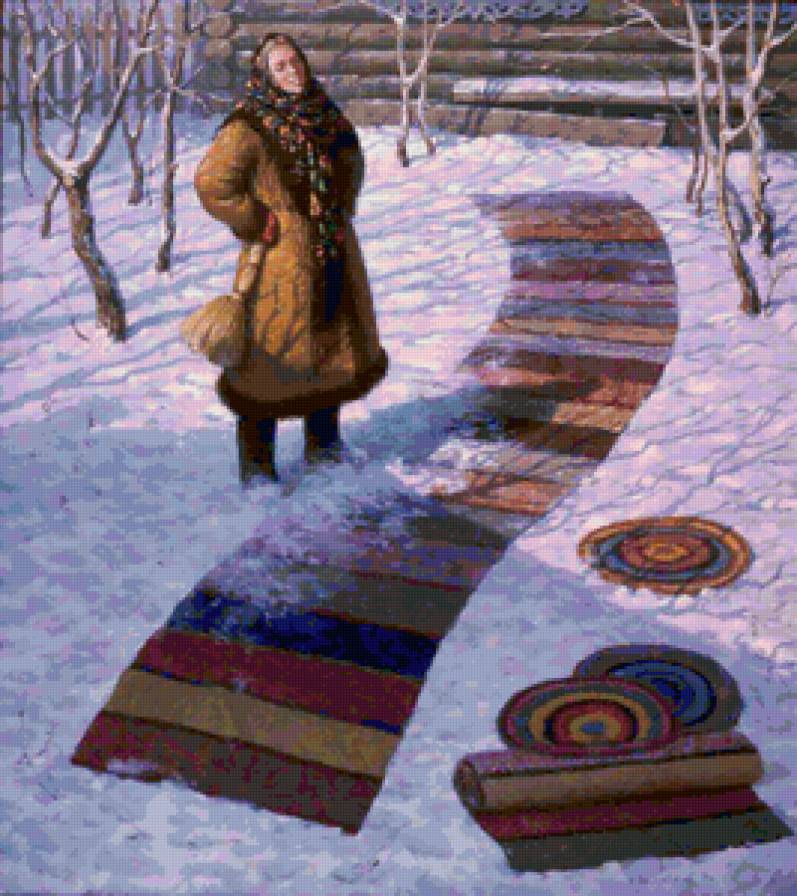 Половики - живопись, девушка, пейзаж, половики - предпросмотр