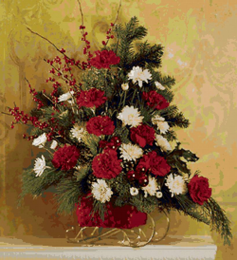 Новогодний букет - картина, натюрморт, новый год, букет, зима, открытка - предпросмотр