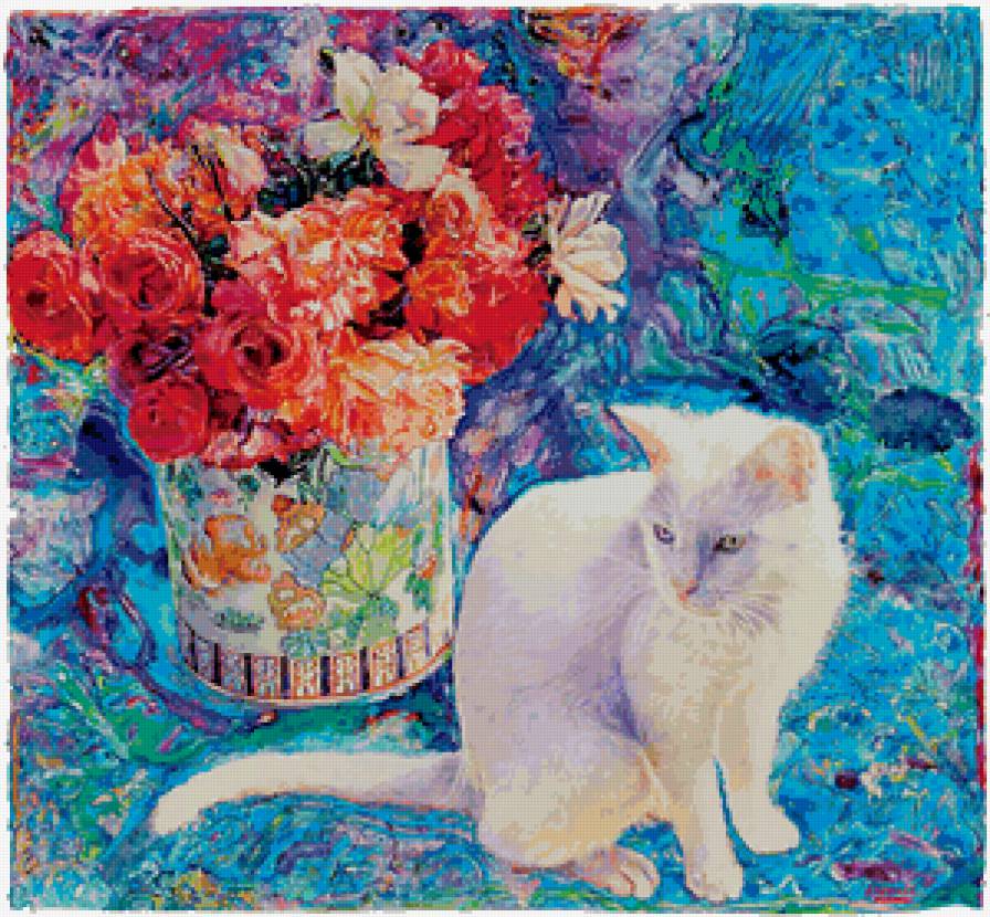 Серия "Кошки" - пионы, цветы, животные, букет, кошки - предпросмотр