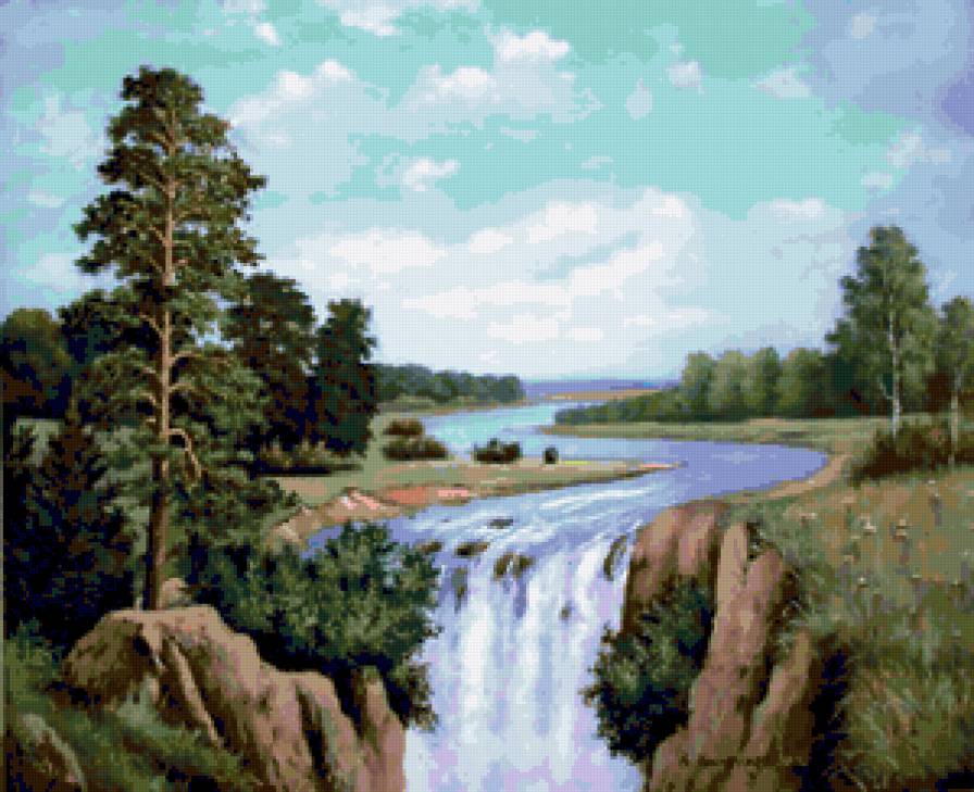 Водопад - небо, природа, лес, горы, пейзаж, водопад, красота природы - предпросмотр