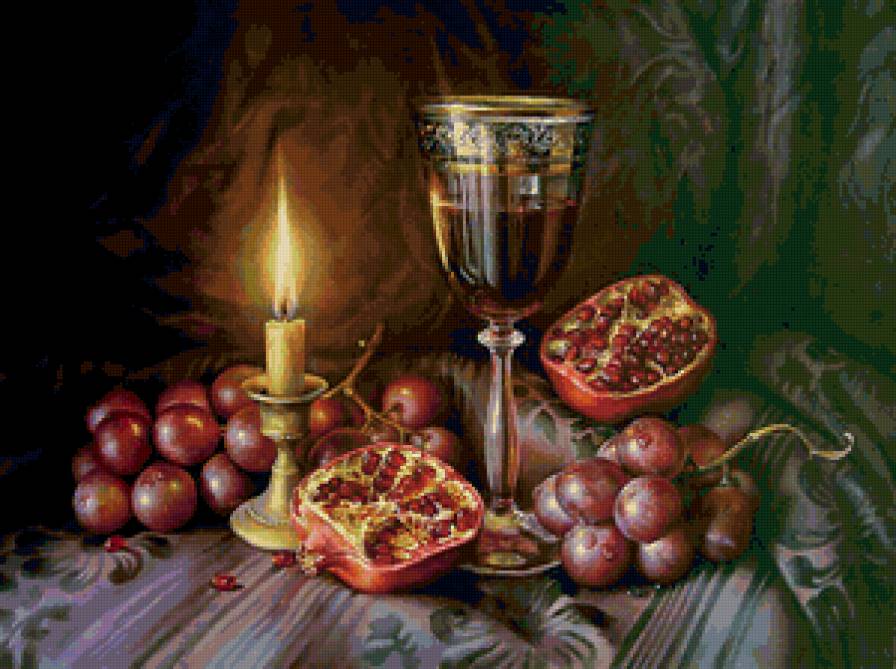 Вино и фрукты - живопись, илиева мария - предпросмотр