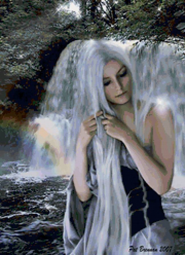 девушка и водопад - фэнтези, вода, водопад, девушка - предпросмотр