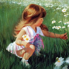 Схема вышивки «Девочка с ромашками»