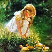 Схема вышивки «Девочка с утятами»