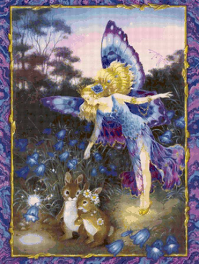 Зайчики и фея - фэнтези, заяц, животные, сказка, фея - предпросмотр