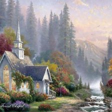 Схема вышивки «картина домик у реки»