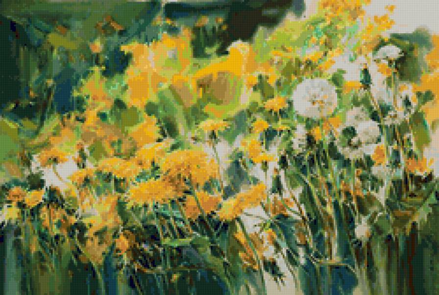 Одуванчики - цветы, лето, акварель - предпросмотр