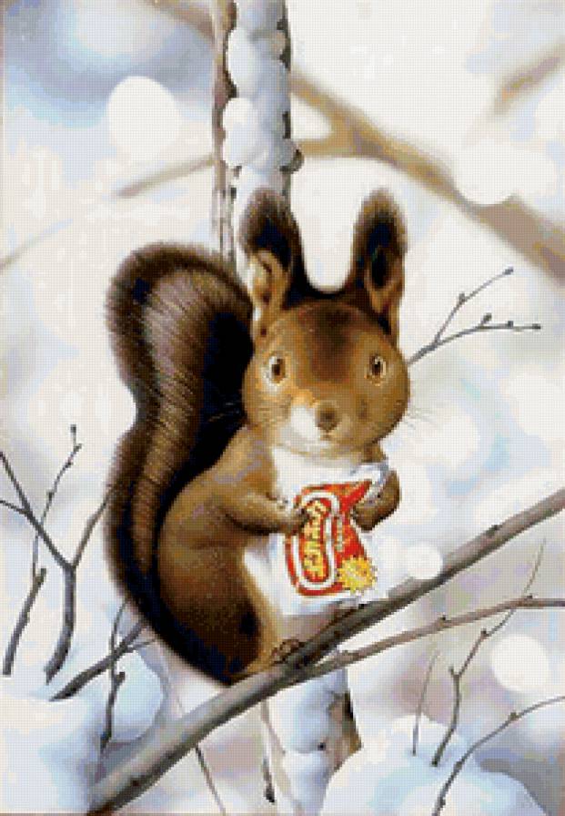 Серия "Детское" - пейзаж, лес, белки, зима, животные - предпросмотр