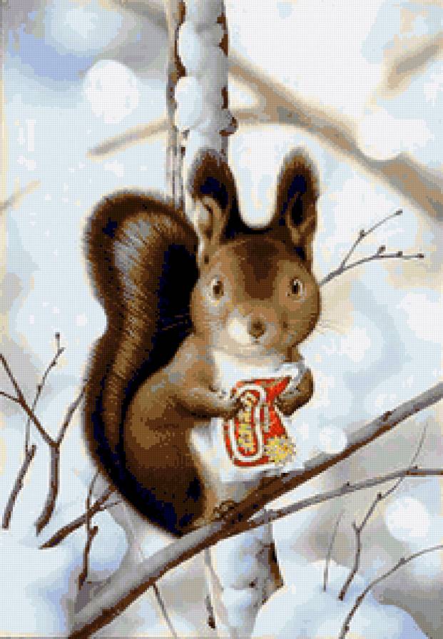 Серия "Детское" - животные, пейзаж, белки, зима, лес - предпросмотр