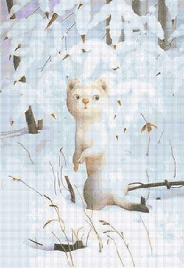 Серия "Детское" - пейзаж, горностай, животные, лес, зима - предпросмотр