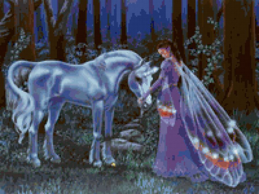 Фея и Единорог - девушка, выдумки, легенды, мифы, лошадь, крылья, животные, сказки - предпросмотр