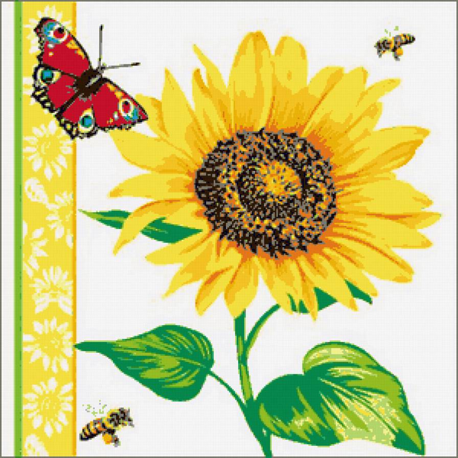 Подсолнух и бабочка - бабочки, подсолнухи, подсолнух, бабочка, подушки, цветы - предпросмотр