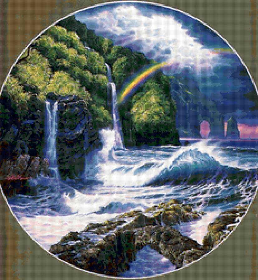 Пейзаж - живопись, море, радуга, пейзаж - предпросмотр