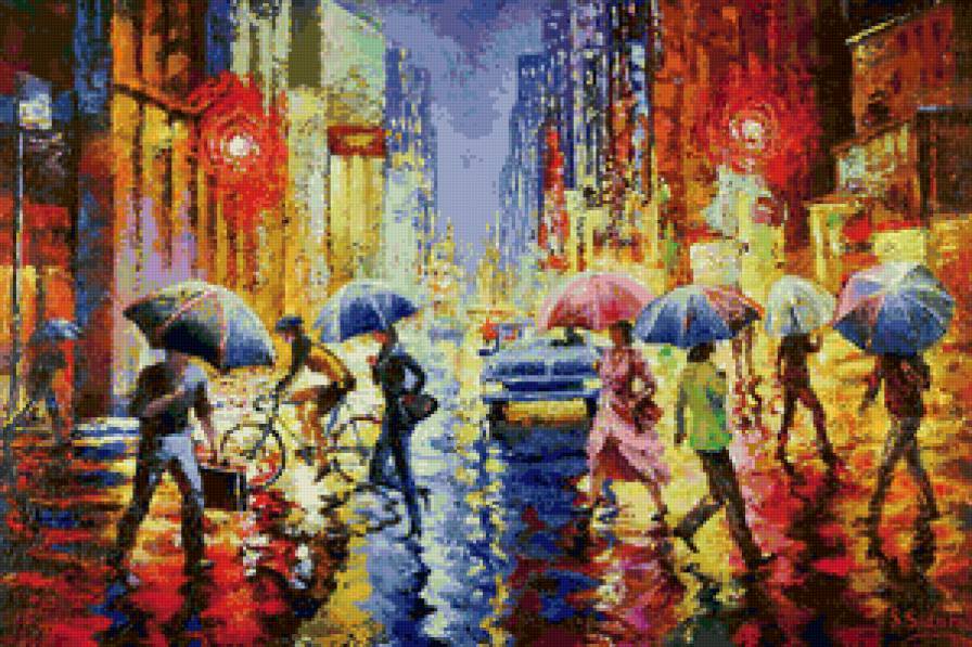 Серия "Городской пейзаж" - дождь, люди, город, пейзаж, машины, дом - предпросмотр