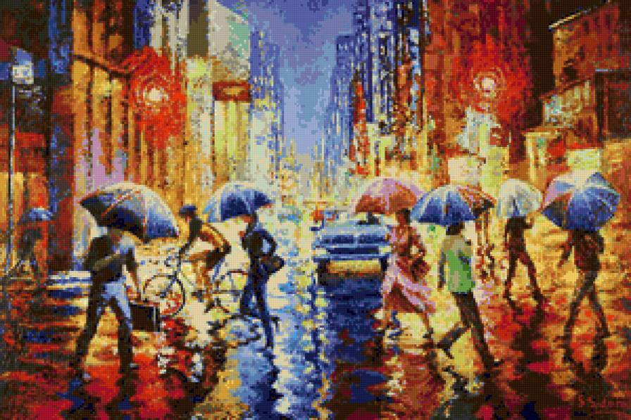 Серия "Пейзажи" - город, машины, дом, дождь, пейзаж, люди - предпросмотр