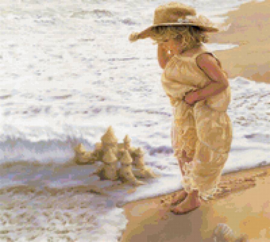 Домик из песка - дети, детство, море, картины - предпросмотр