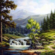 Схема вышивки «Пейзаж, водопад»