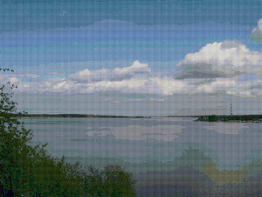 Штиль - облака, залив, берег, небо, маяк, море, вода - предпросмотр