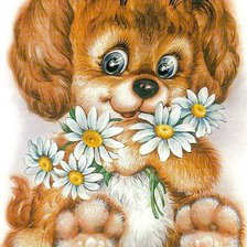 Схема вышивки «Щенок с ромашками»