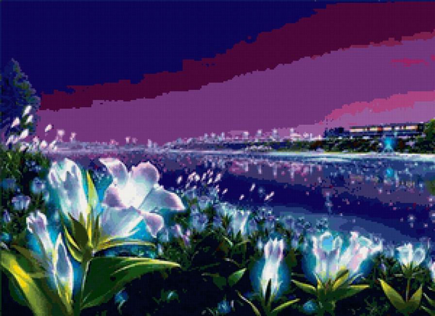 лилии - лилии, ночь, берег - предпросмотр