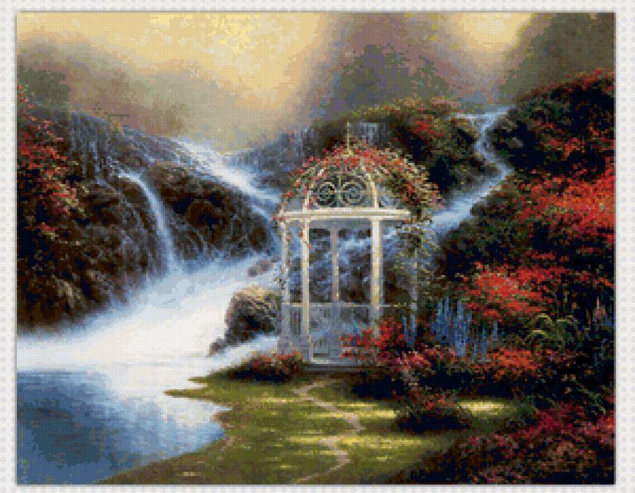 Серия "Пейзажи" - водопад, беседка, пейзаж - предпросмотр