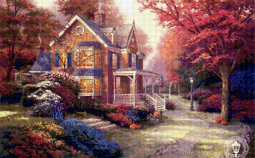 Серия "Пейзажи" - домик, пейзаж, осень - предпросмотр