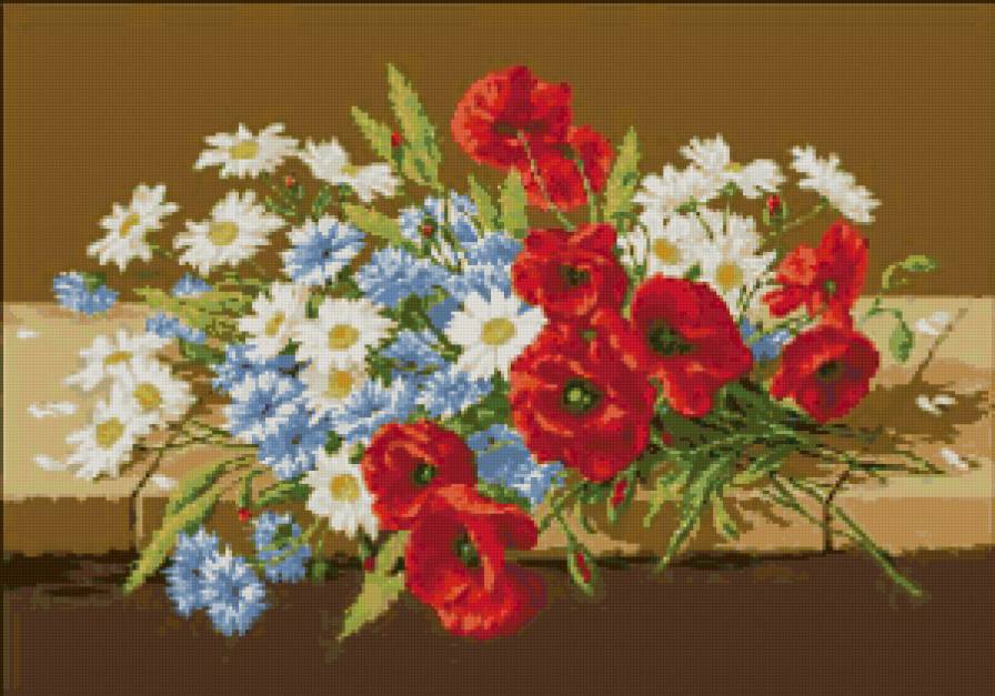 полевые цветы - ромашки.маки, полевые цветы, цветы, букет, васельки - предпросмотр