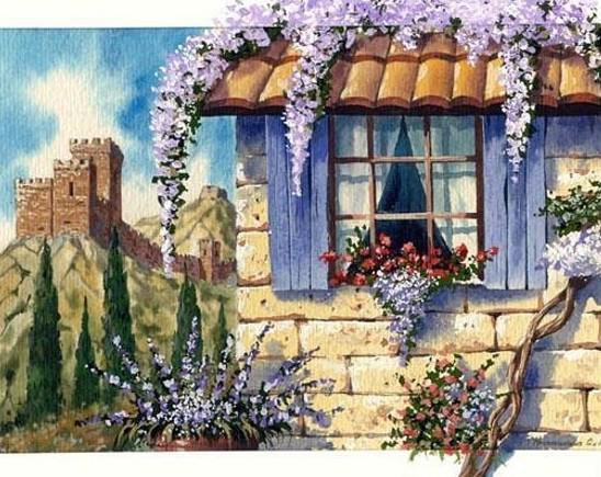 Цветы  на окне - пейзаж, цветы - оригинал