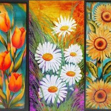 Схема вышивки «Триптих Яркие Цветы»