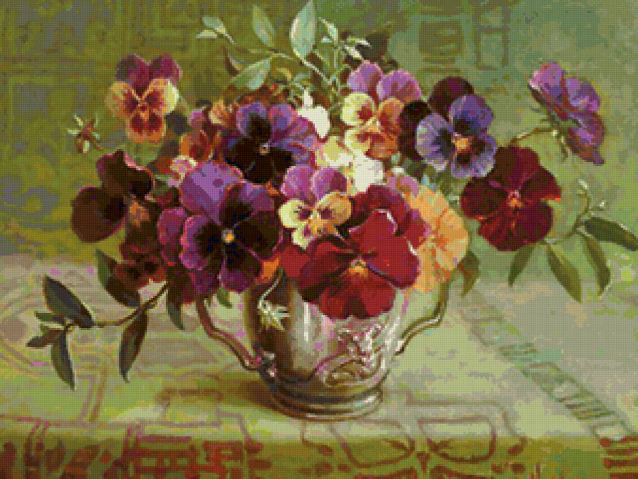 Серия "Букет" - фиалки, виола, букет, цветы, анютины глазки - предпросмотр