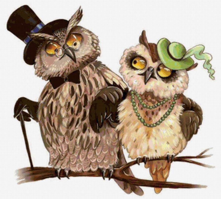 Серия "Детское" - пара, филины, птицы, совы - предпросмотр