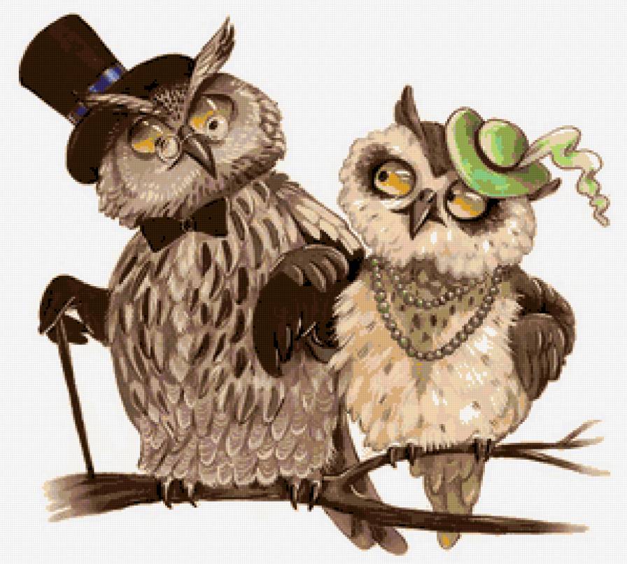 Серия "Детское" - филины, совы, пара, птицы - предпросмотр